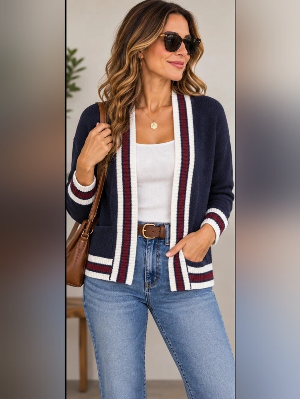 Flawless Navy Varsity Stripe Open Front Cardigan Sweater XS/S Preppy